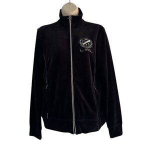 LRL Ralph Lauren Active Women's Sz S Black Velour Monogram Crest Zip Up Jacket
